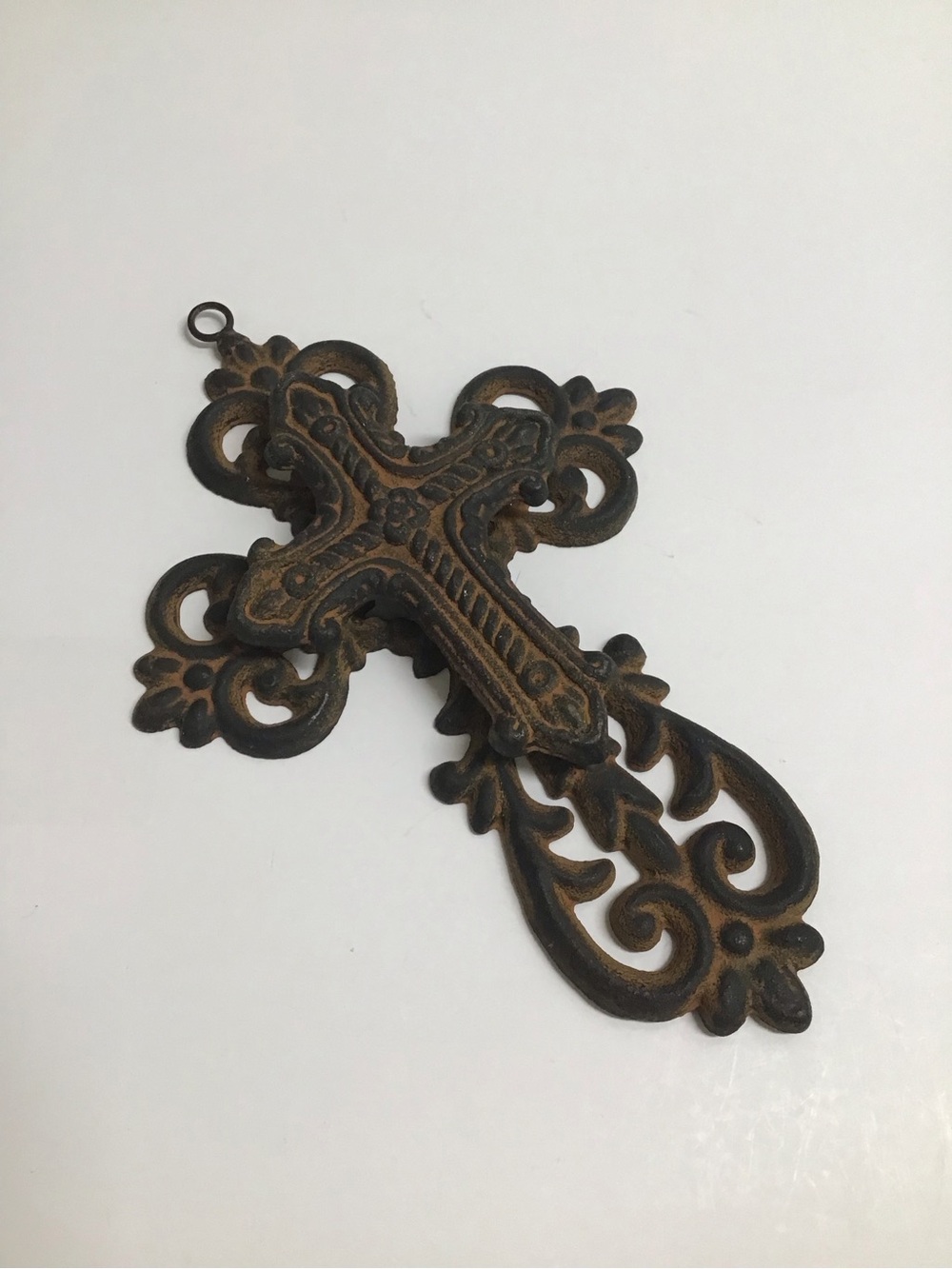 Cast Iron Double Cross Ornate Religious Primitive Rustic Heavy Wall or Garden - Picture 14 of 16